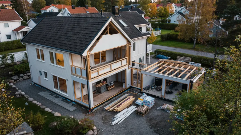 tillbyggnad av k k och garage i myrstuguberget segeltorp